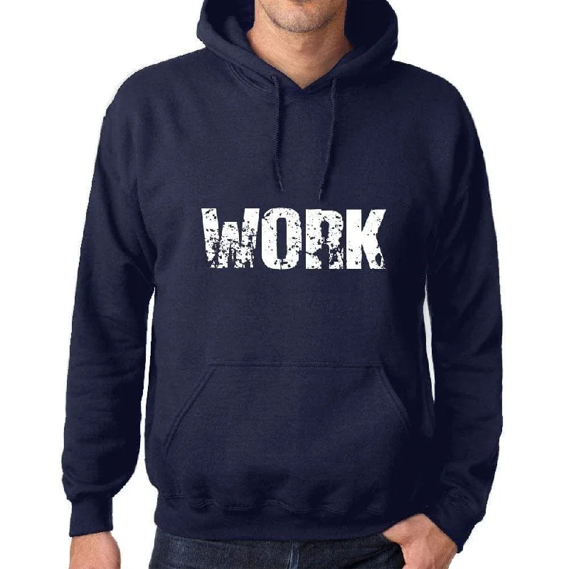 Unisex Printed Graphic Cotton Hoodie Popular Words WORK French Navy