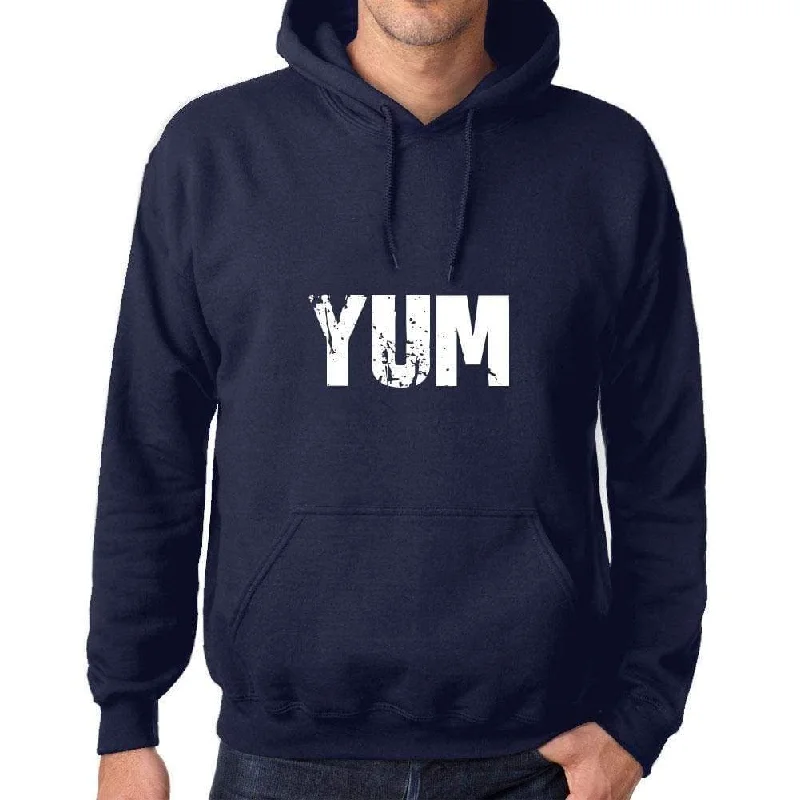 Unisex Printed Graphic Cotton Hoodie Popular Words YUM French Navy