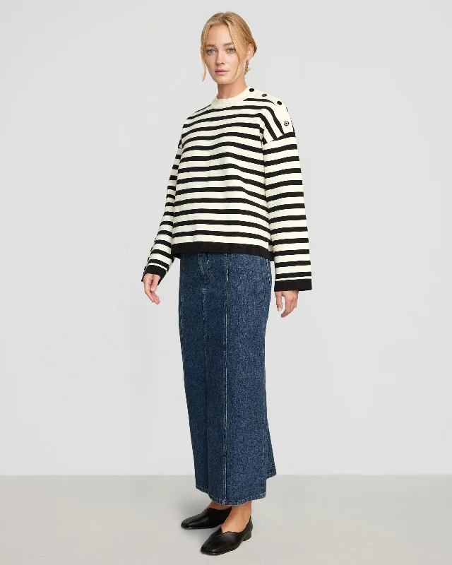 Alexa Striped Button Placket Sweater