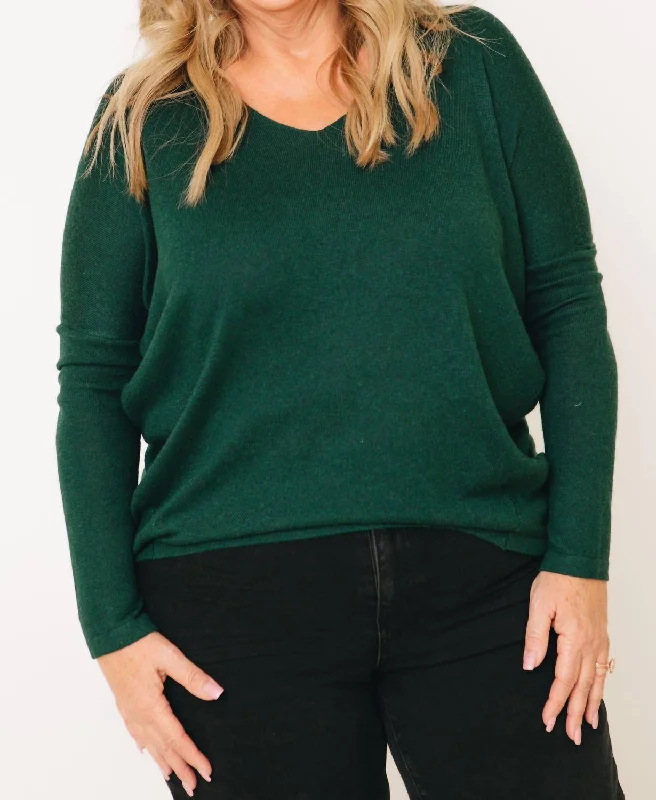 Drop Shoulder Long Sleeve Top In Hunter Green