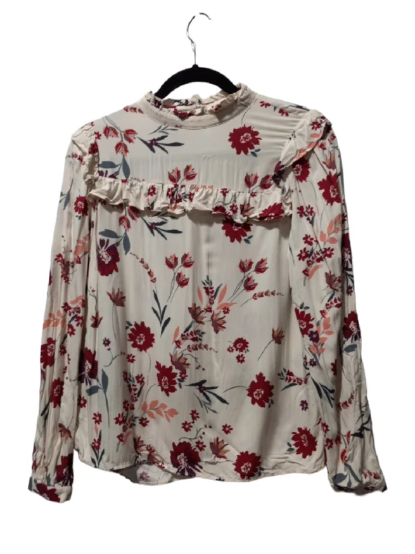 Floral Print Blouse Long Sleeve Loft, Size Xs