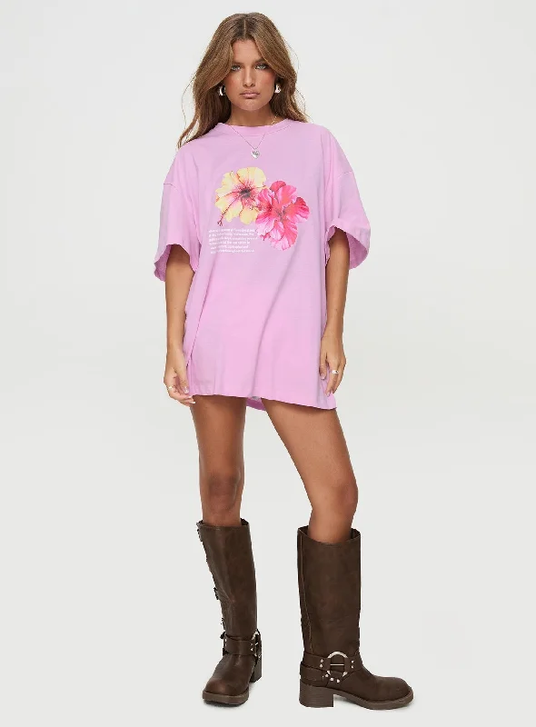 Hibiscus Haven Oversized Tee Pink