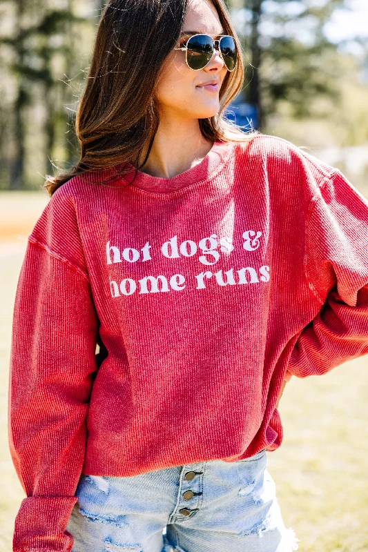 Hot Dogs & Home Runs Red Corded Graphic Sweatshirt