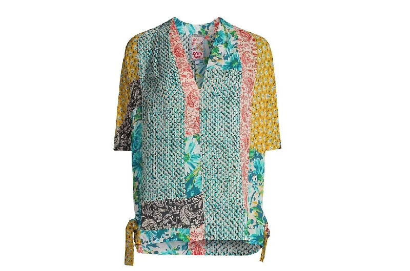 Johnny Was Women's Paisley Ravenne Top Blouse V-Neck Floral Pattern Multicolor