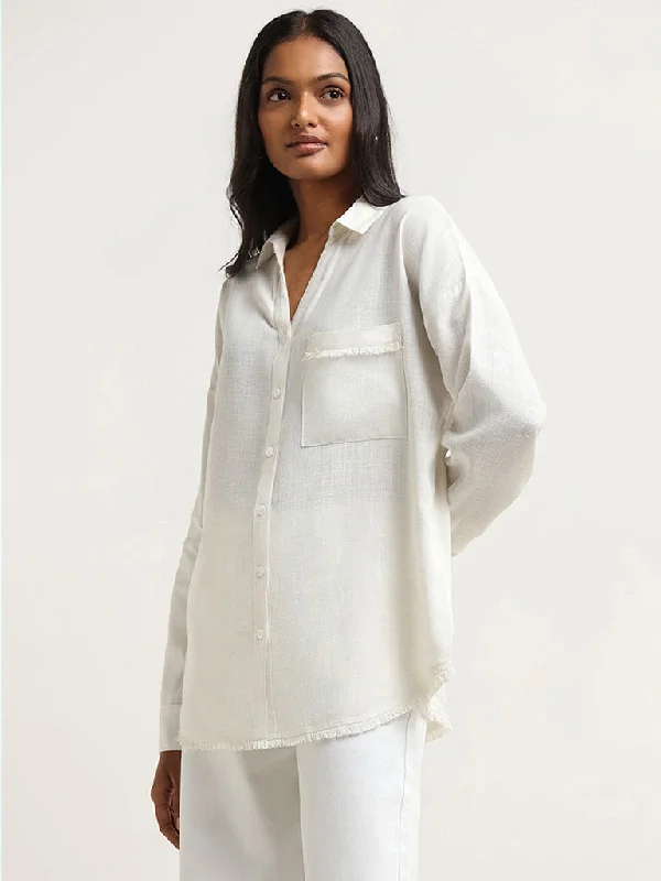 LOV White Blended Linen Button Up Shirt