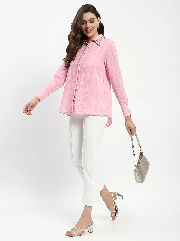 Madame Embroided Collar Pink Shirt