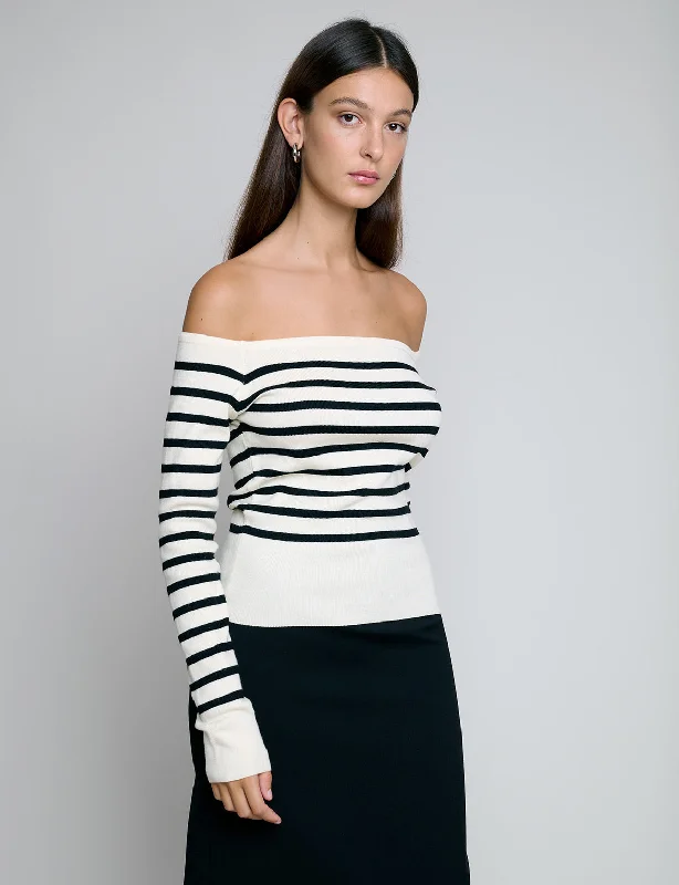 Marcel Cream Stripe Off-The-Shoulder Top