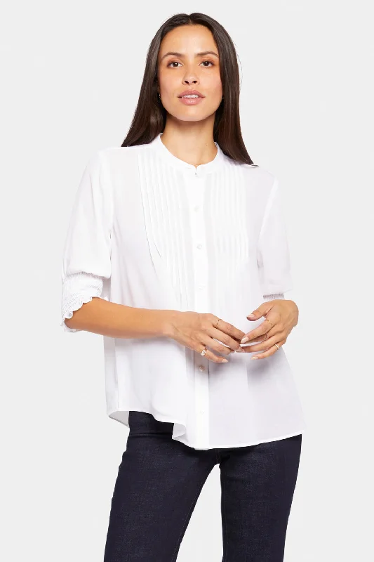 Pleated Short Sleeved Blouse - Optic White