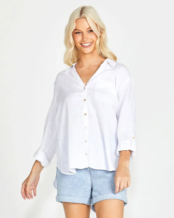 Sass Taylor Long Sleeve Shirt White