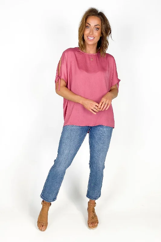 Shine On Label Willow Cold Shoulder Top Rose Pink