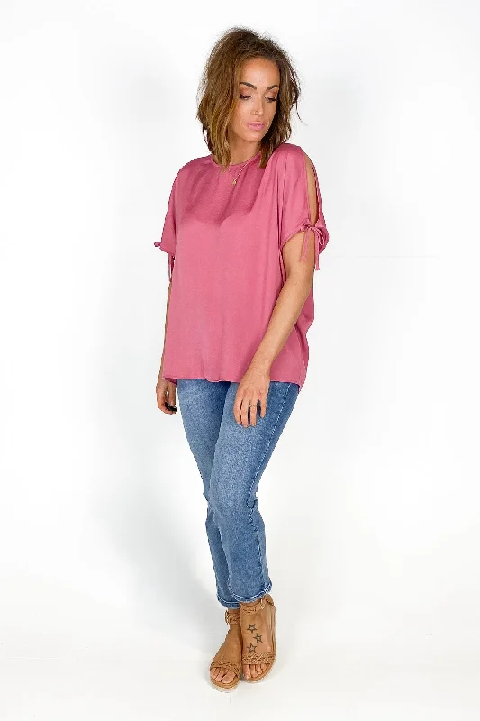 Shine On Label Willow Cold Shoulder Top Rose Pink