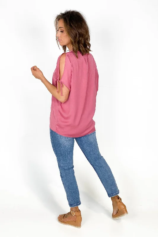 Shine On Label Willow Cold Shoulder Top Rose Pink