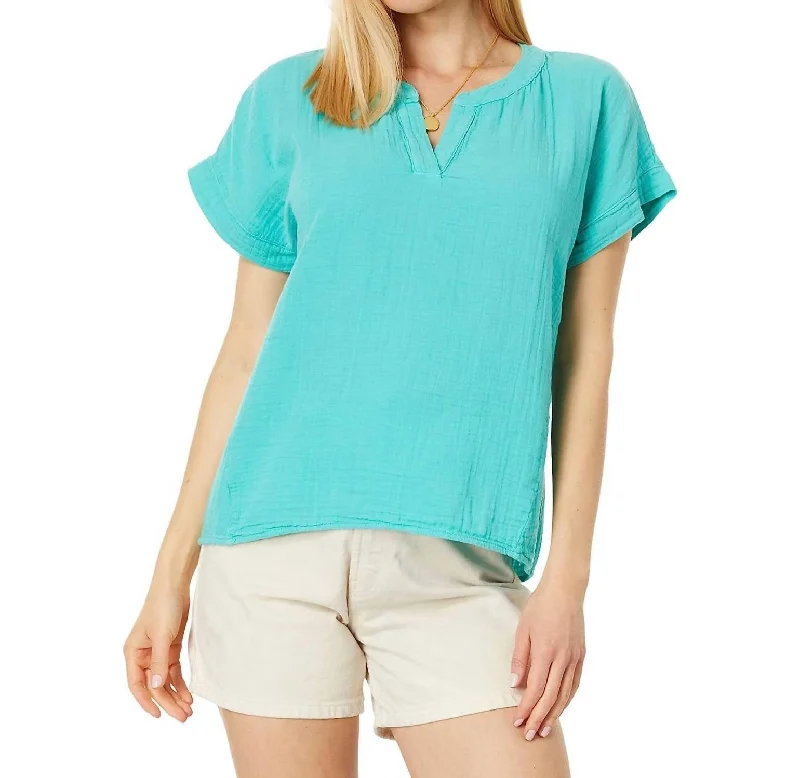 Short Dolman Sleeve Top In Aqua Reef