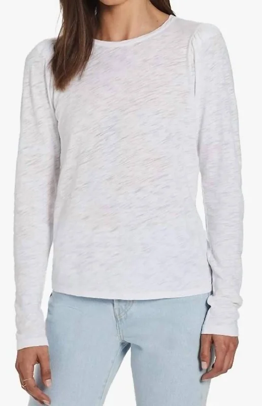 Signature Slub Long Sleeve Puff Shoulder Tee In White