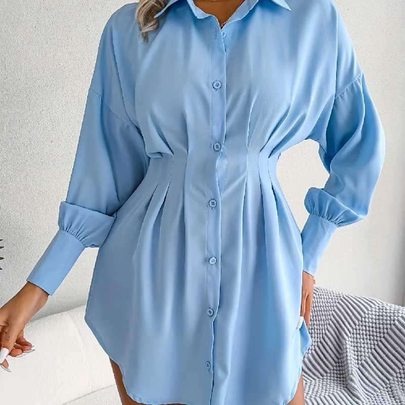 Sixsr Long Sleeve Mini Shirt Dress, Button Up Casual Dress For Fall & Spring, Women's Clothing