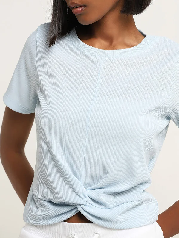 Studiofit Light Blue Knot Design T-Shirt