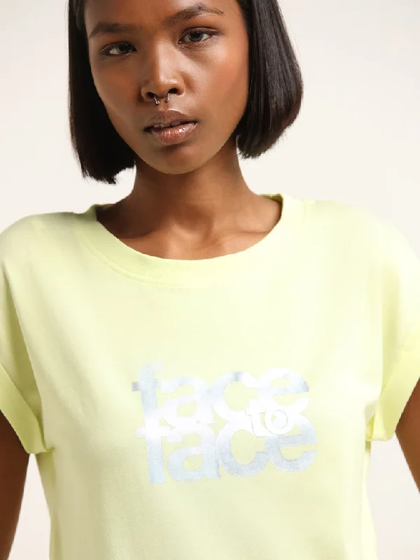 Studiofit Lime Text Printed Cotton T-Shirt