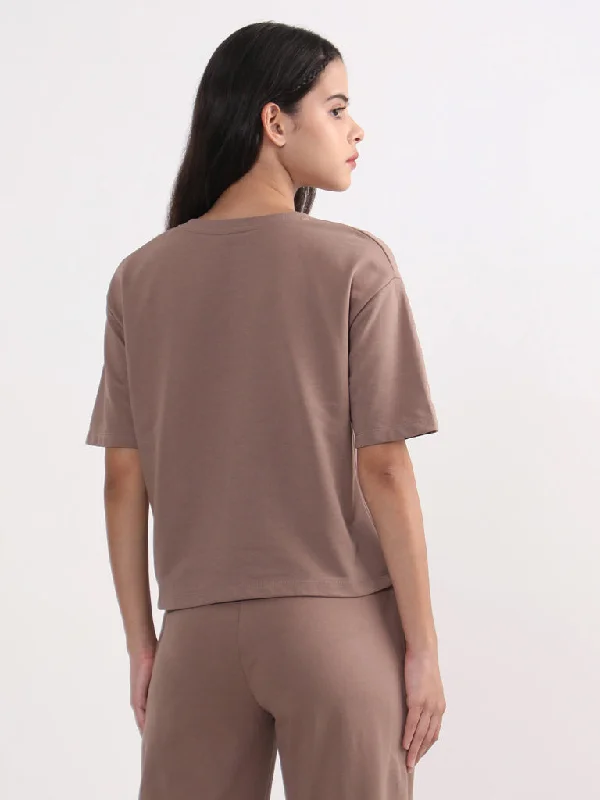 Studiofit Plain Brown Cotton T-Shirt