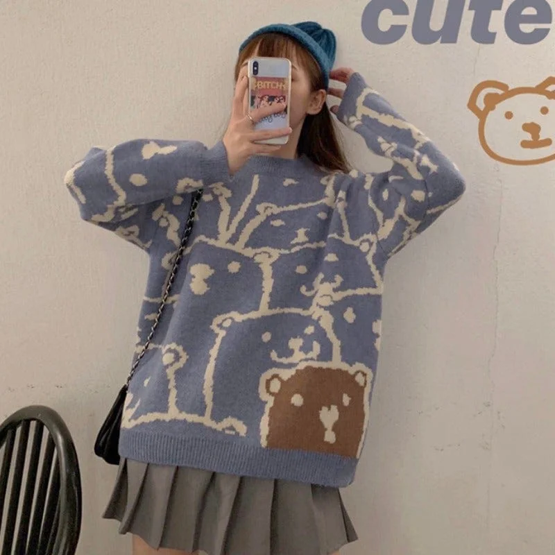 Women's Kawaii Bears Knitted Loose Sweater