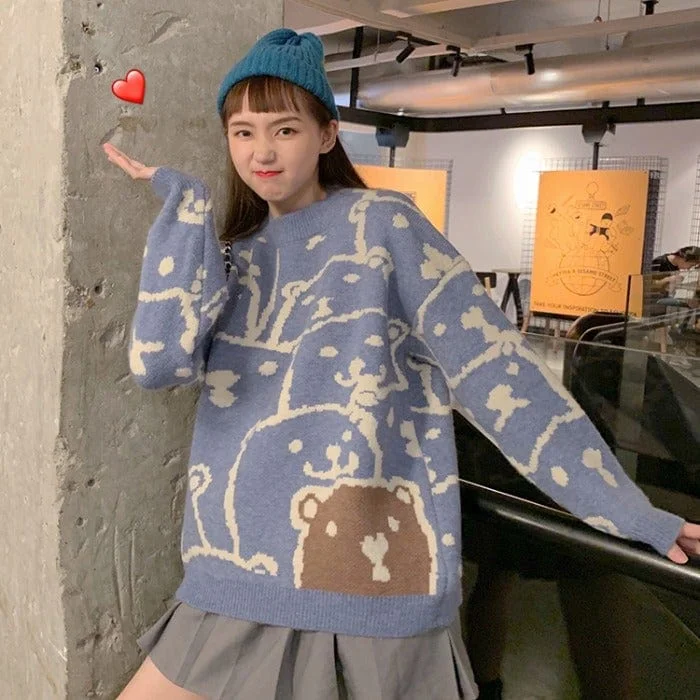 Women's Kawaii Bears Knitted Loose Sweater