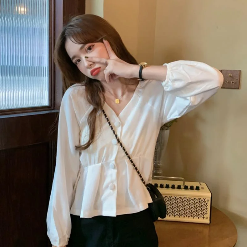 Women's Korean Style Plunging Falbala Shirt