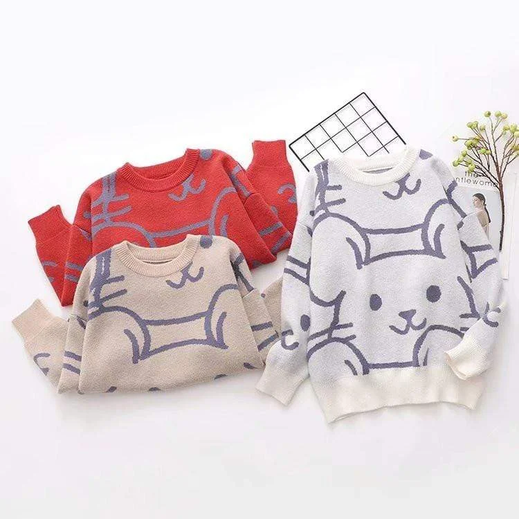 Women's Sweet Contrast Color Cute Mouses Loose Sweaters